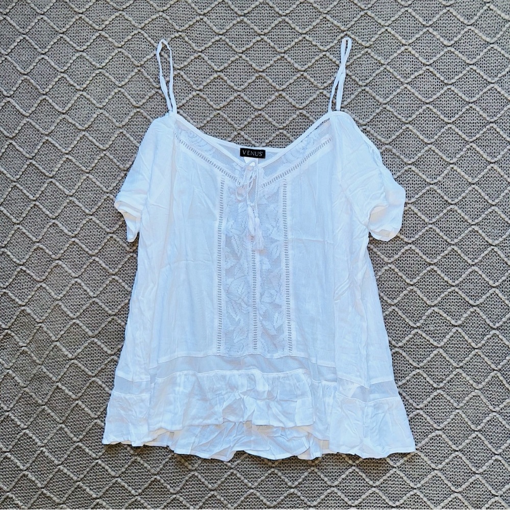 VENUS White Ruffled Cap Sleeve Blouse XL